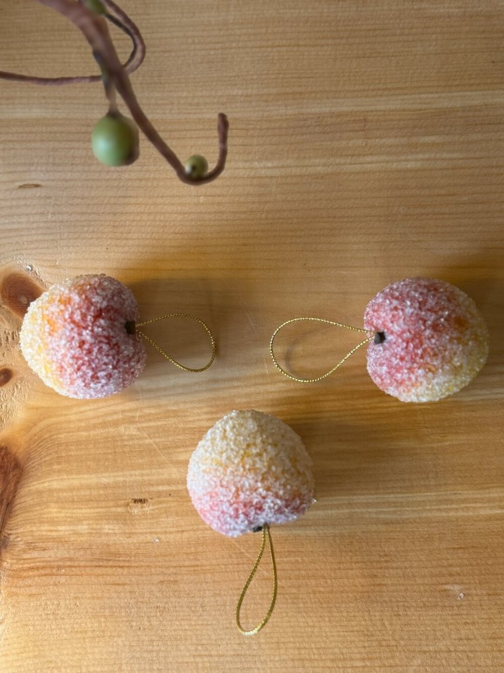 Vintage Sugared Peach Ornaments Set of 3 Retro Holiday Fruit Home Decor #4